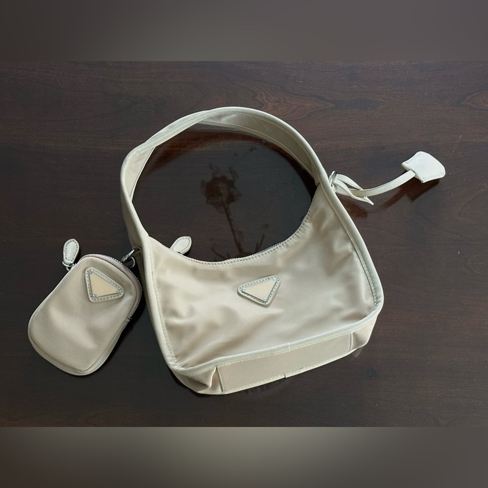 Monochromatic Neutral Nylon Shoulder Bag